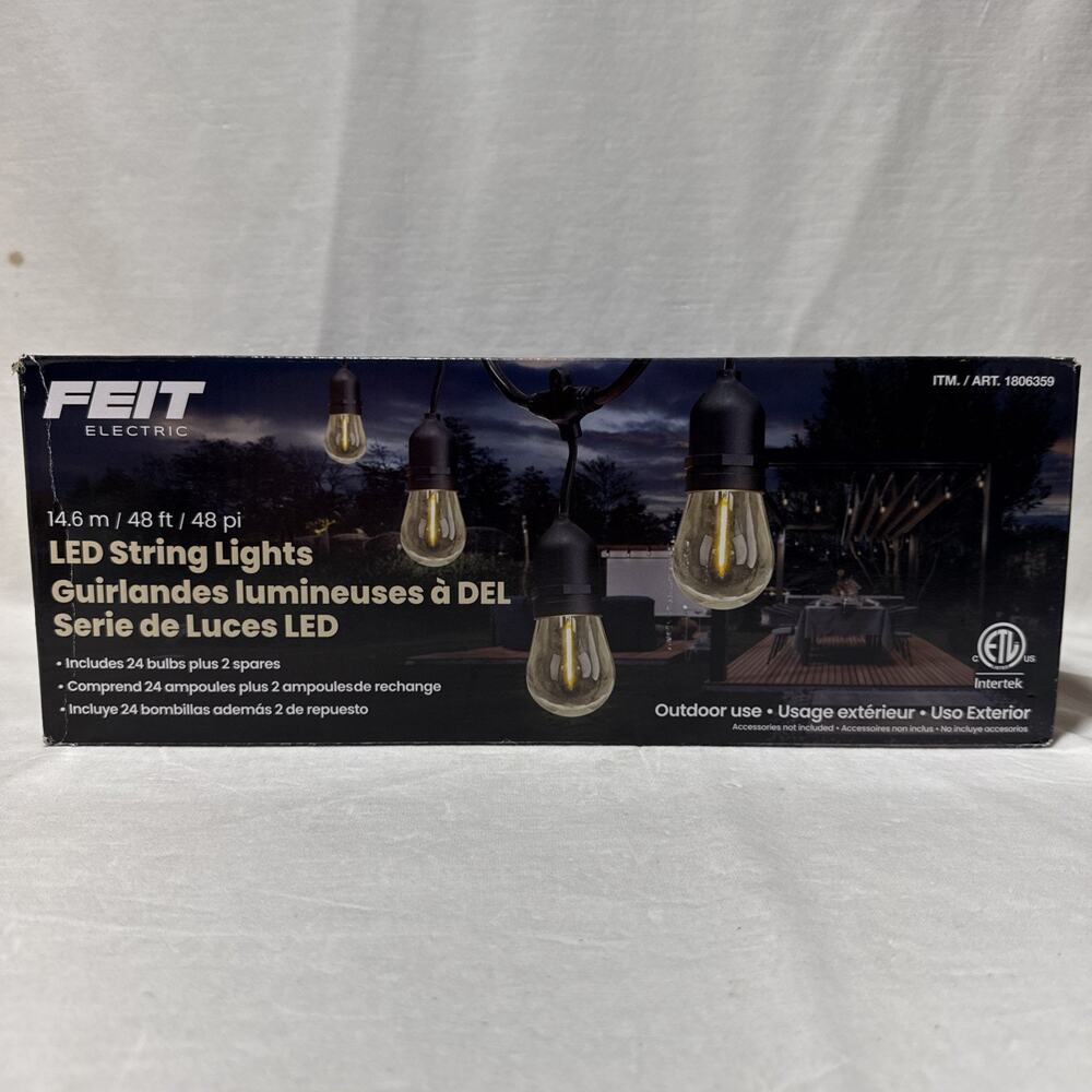Feit Electric 48 ft. LED string lights 24 Bulbs Open Box Tested